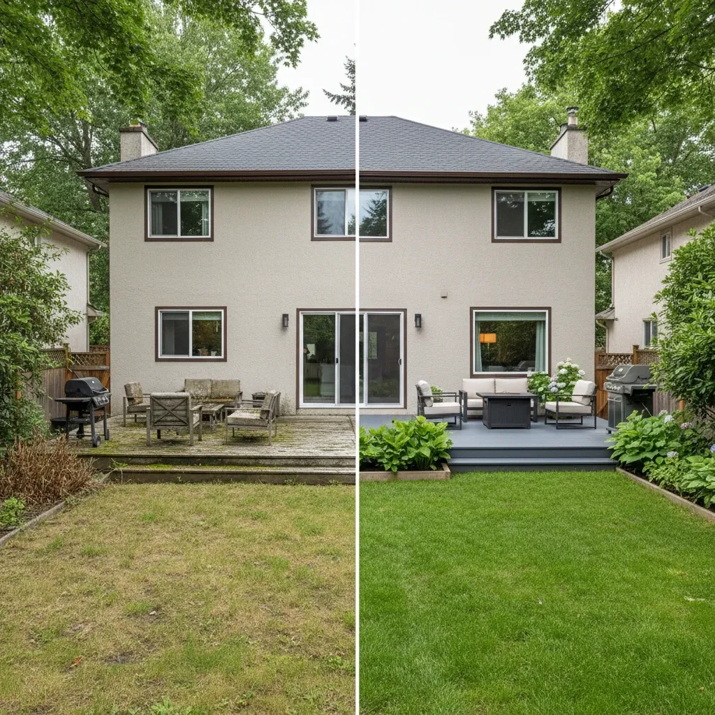Deck builder transformation - before and after by Quality Landscaping Kirkland in Kirkland